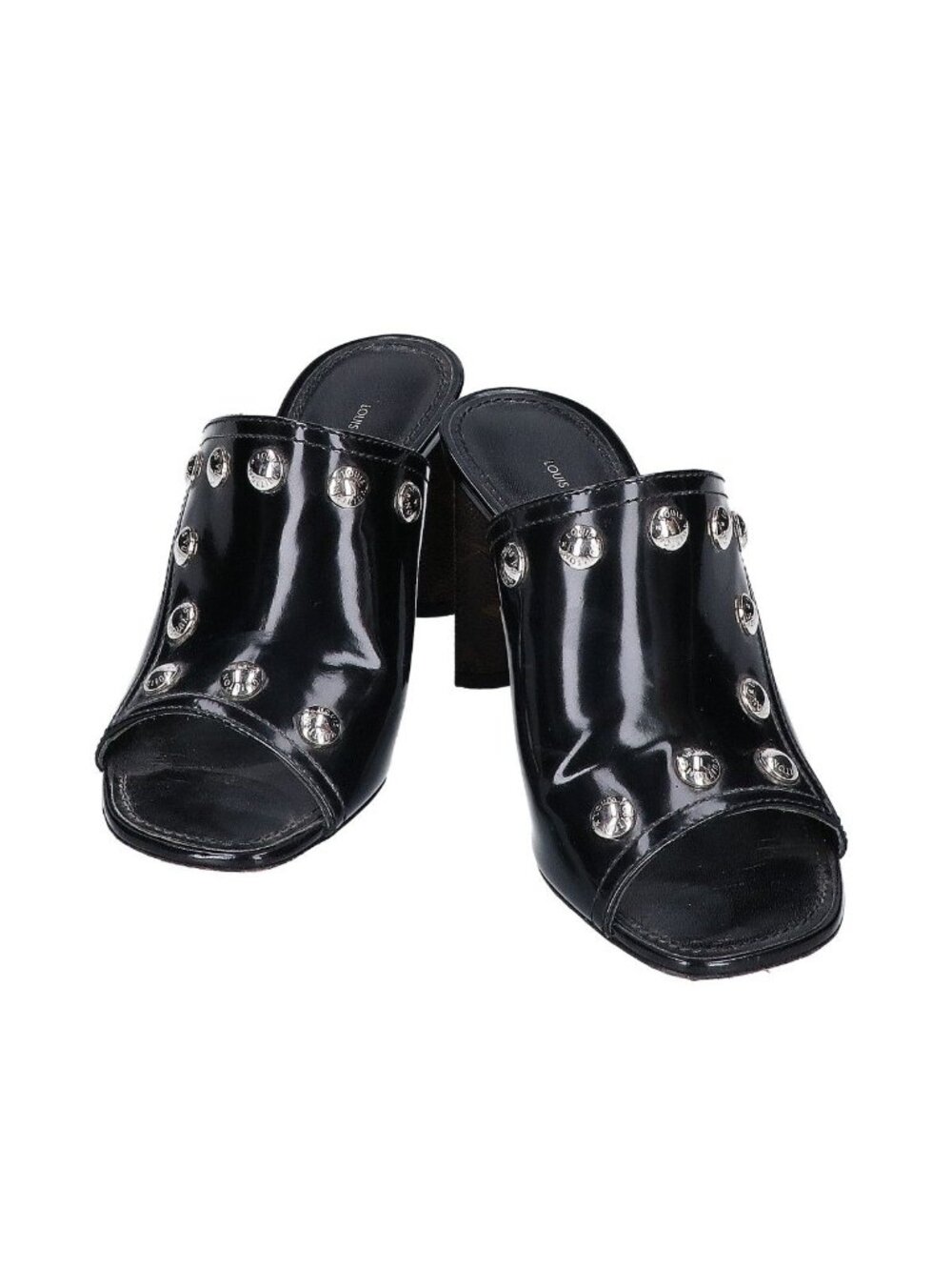 Louis Vuitton Black Patent Leather Studded Silhouette Line Sandals